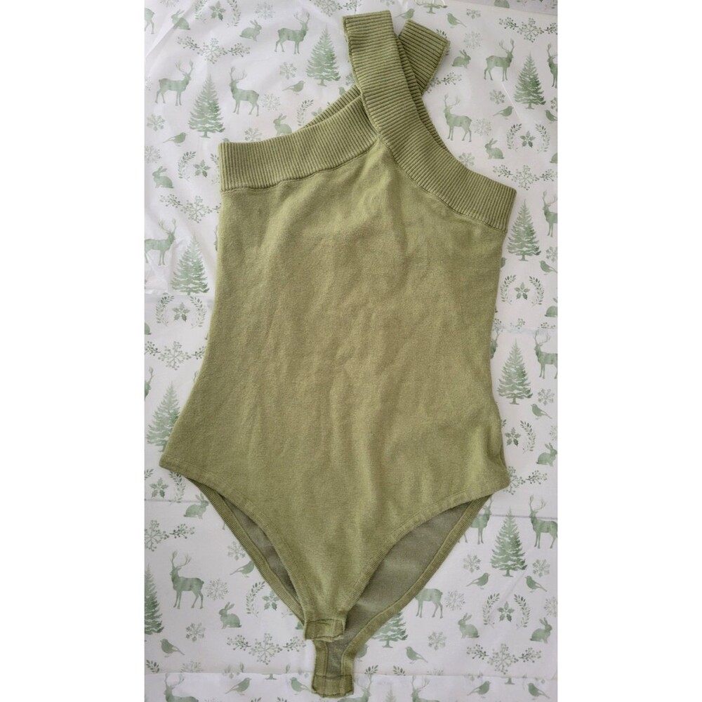 Heatherly Sage Green Cross Back Sweater Knit Bodysuit Women's Medium